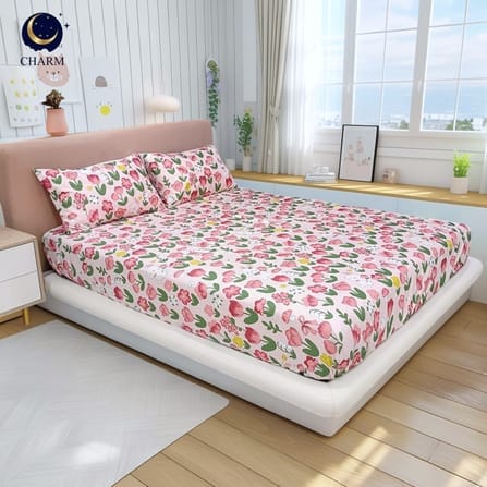 ชุดผ้าปูที่นอน 6 ฟุต 3 ชิ้น CHARM สี PINK TULIP คอลเลคชั่น DREAMY (ไม่รวมผ้านวม)_5
